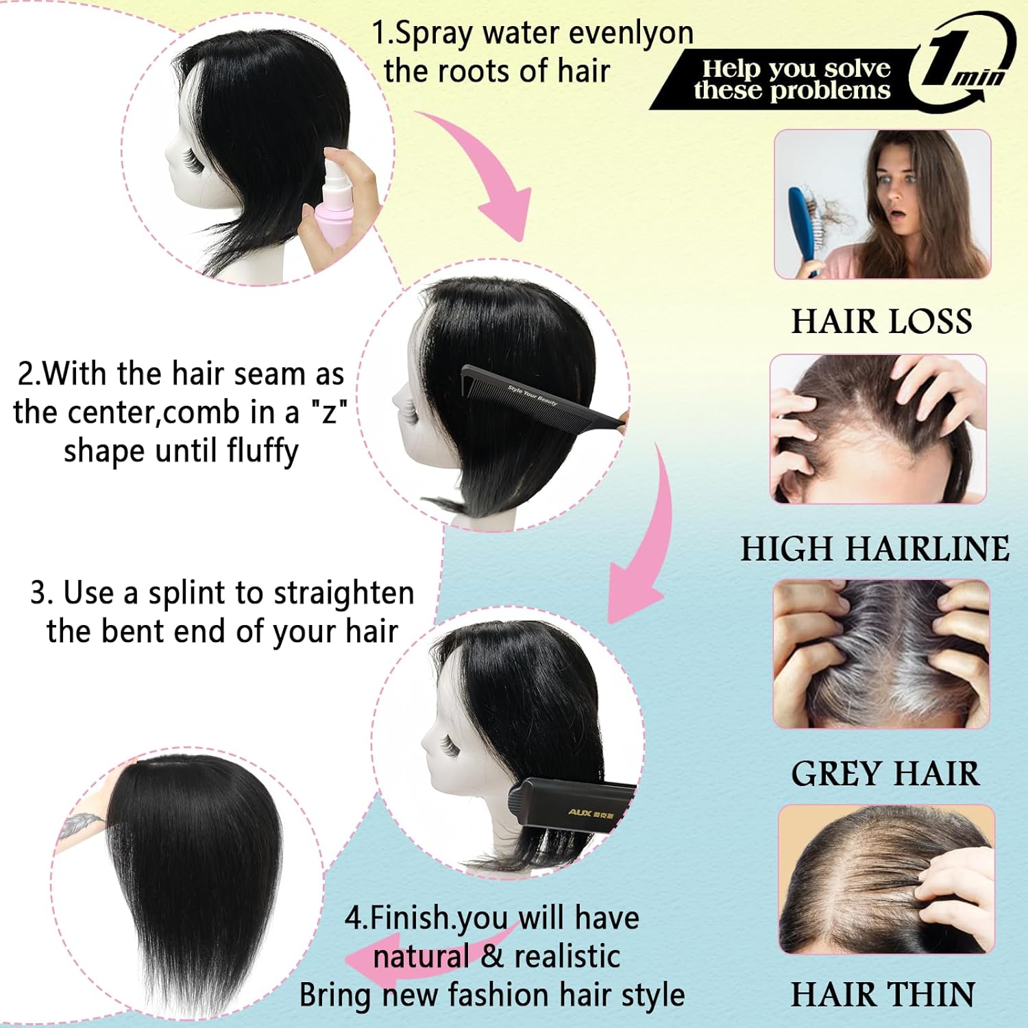 Hair Toppers for Women Real Human Hair, 360° 3D Toppers Hairpieces for Women with Thinning Crown Wispy Clip in Bangs 12 Inch Upgrade Big Base (Dark Brown, 12 Inch Wispy Bangs) - Image 5