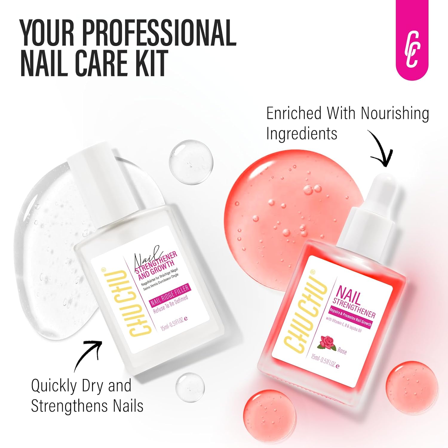 2-in-1 Nail Strengthener and Rose Cuticle Oil Set Clear Polish Growth and Repair - Image 6
