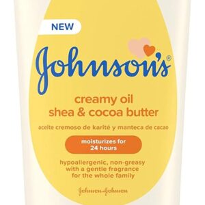 Johnson's Baby Creamy Oil for Baby with Shea & Cocoa Butter, Moisturizing Body Lotion with Gentle Fragrance, Hypoallergenic, Non-Greasy, Paraben-Free, Phthalate-Free and Dye-Free, 8 fl. oz