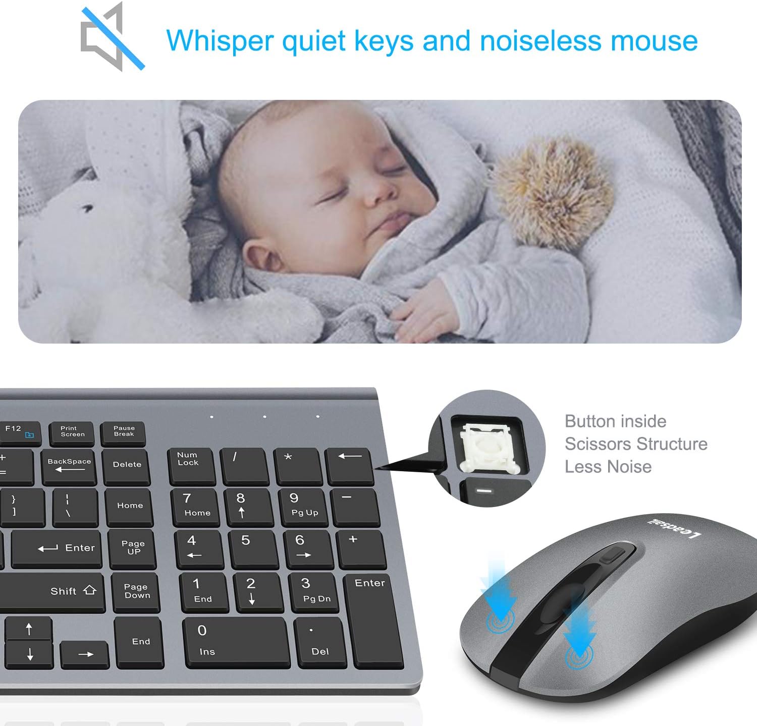 LeadsaiL Wireless Keyboard and Mouse Combo, Wireless USB Mouse and Computer Keyboard Set, Compact and Silent for Windows Laptop, Desktop, PC - Image 2