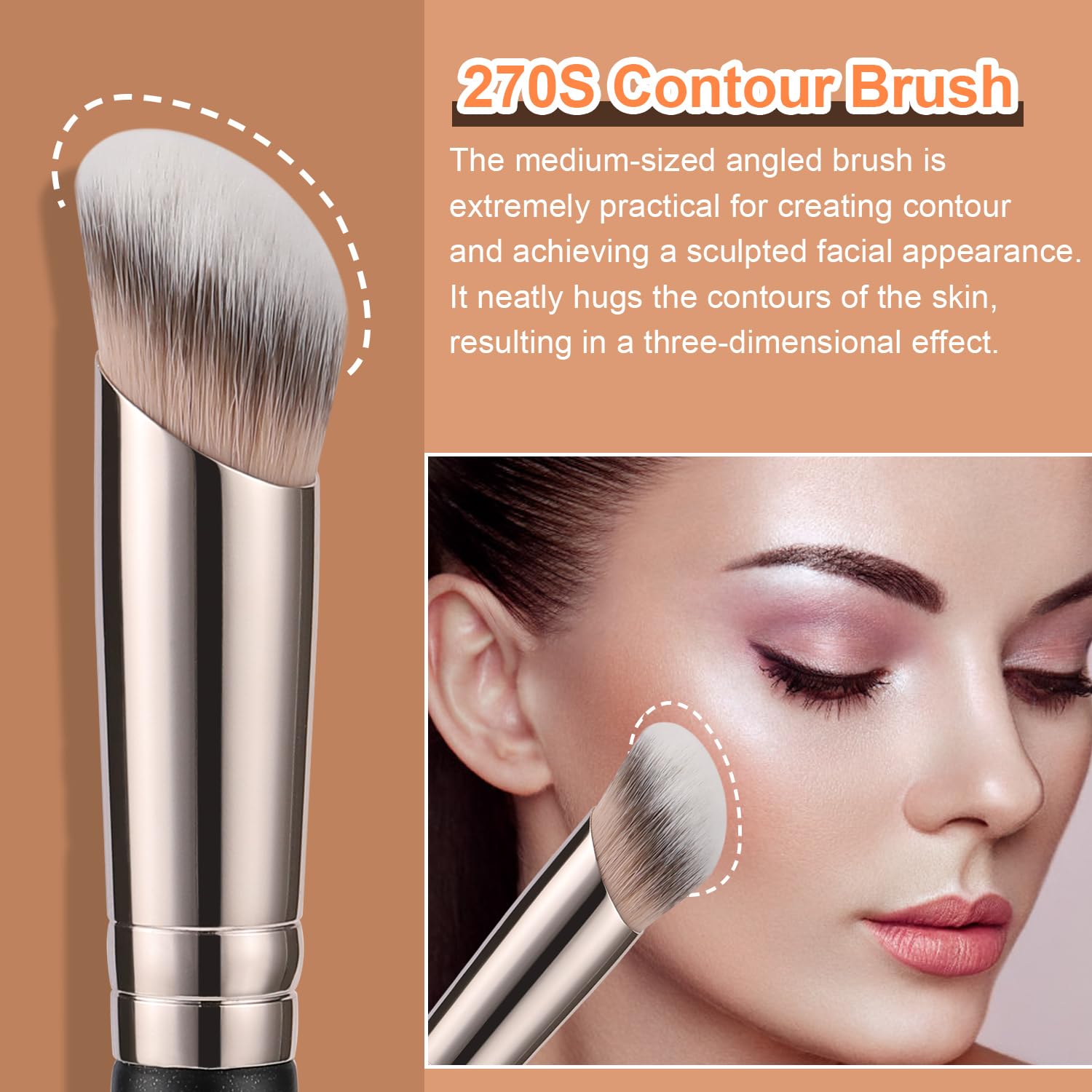 TEOYALL Under Eye Concealer Brush, Angled Contour Brush Synthetic Kabuki Brush for Concealing Blending Setting Buffing with Liquid, Cream and Powder Cosmetic (270S) - Image 3