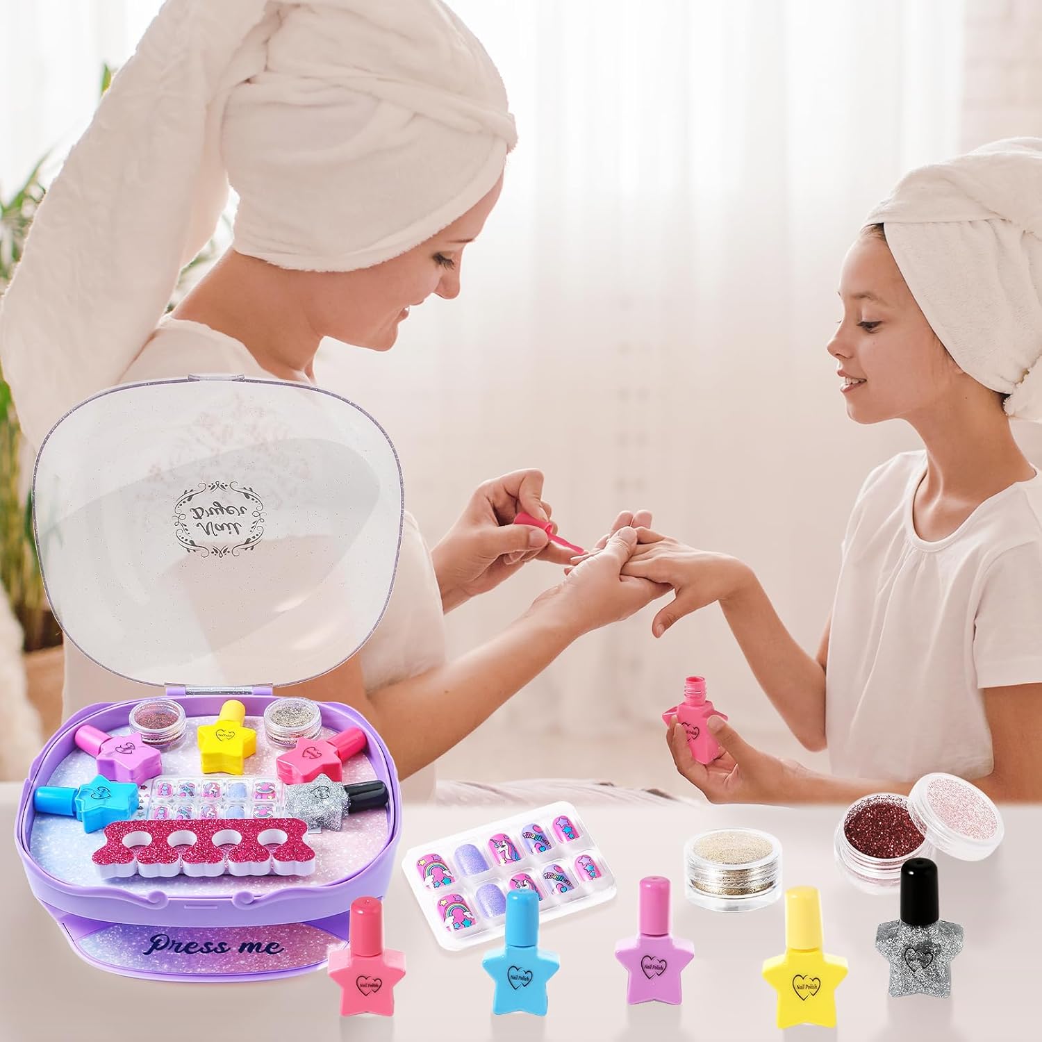 Girls Nail Polish Set Purple, Toys for Girls Age 5 6 7 8 9 10, Nail Care Kit with Nail Polish, Nail Dryer, Fake Nails, nail Glitter, Nail Filer and Toe Separator, Ideal Birthday Gifts for Girls 5-8 - Image 3