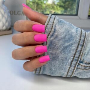 Matte Hot Pink Press on Nails Short Medium Square Glue on Nails Set,KQueenest Solid Color Fake Nails Short Coffin Acrylic Nails Press on Gel Nails for Women Reusable False Nails in 24 Pcs