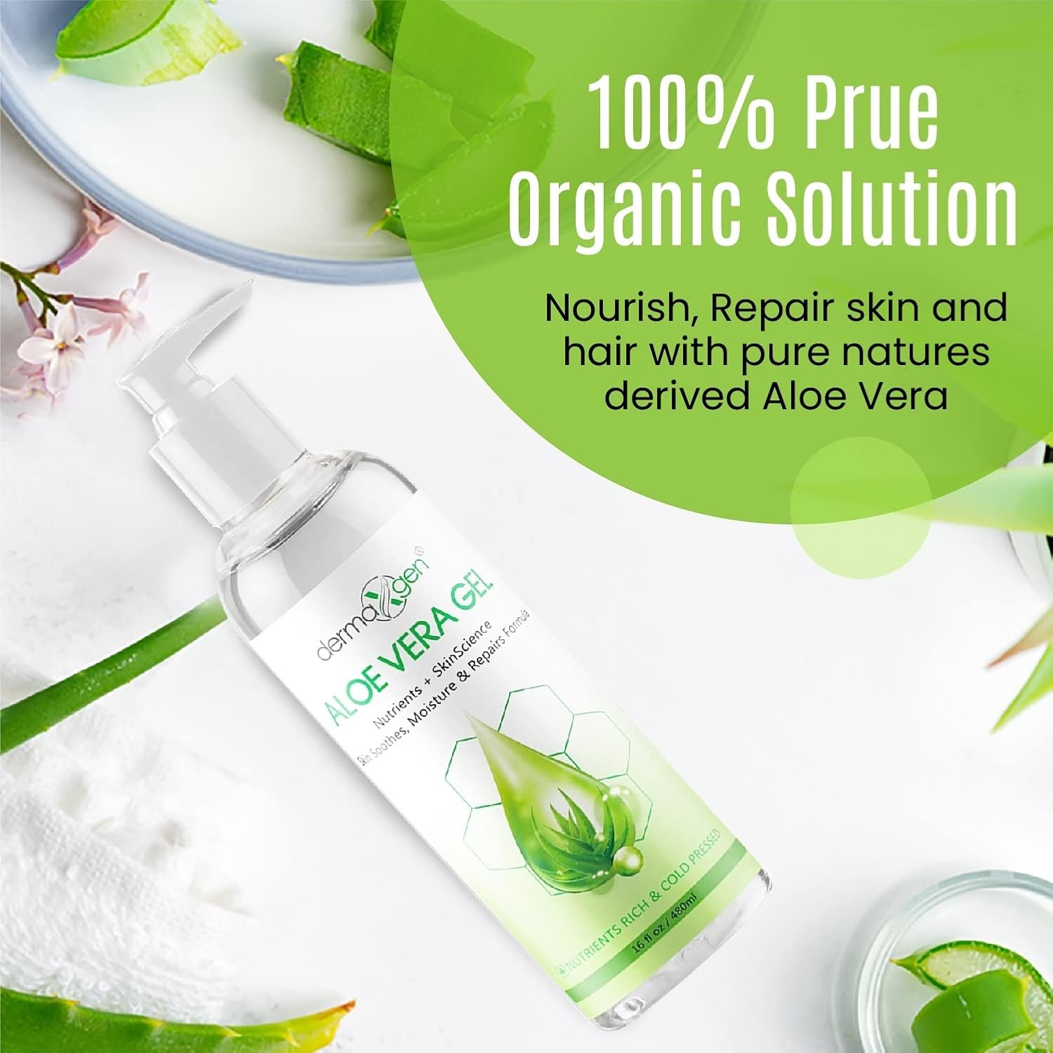 16oz Organic Aloe Vera Gel with Witch Hazel, Vitamin C, E - Soothing Moisturizer - Image 6