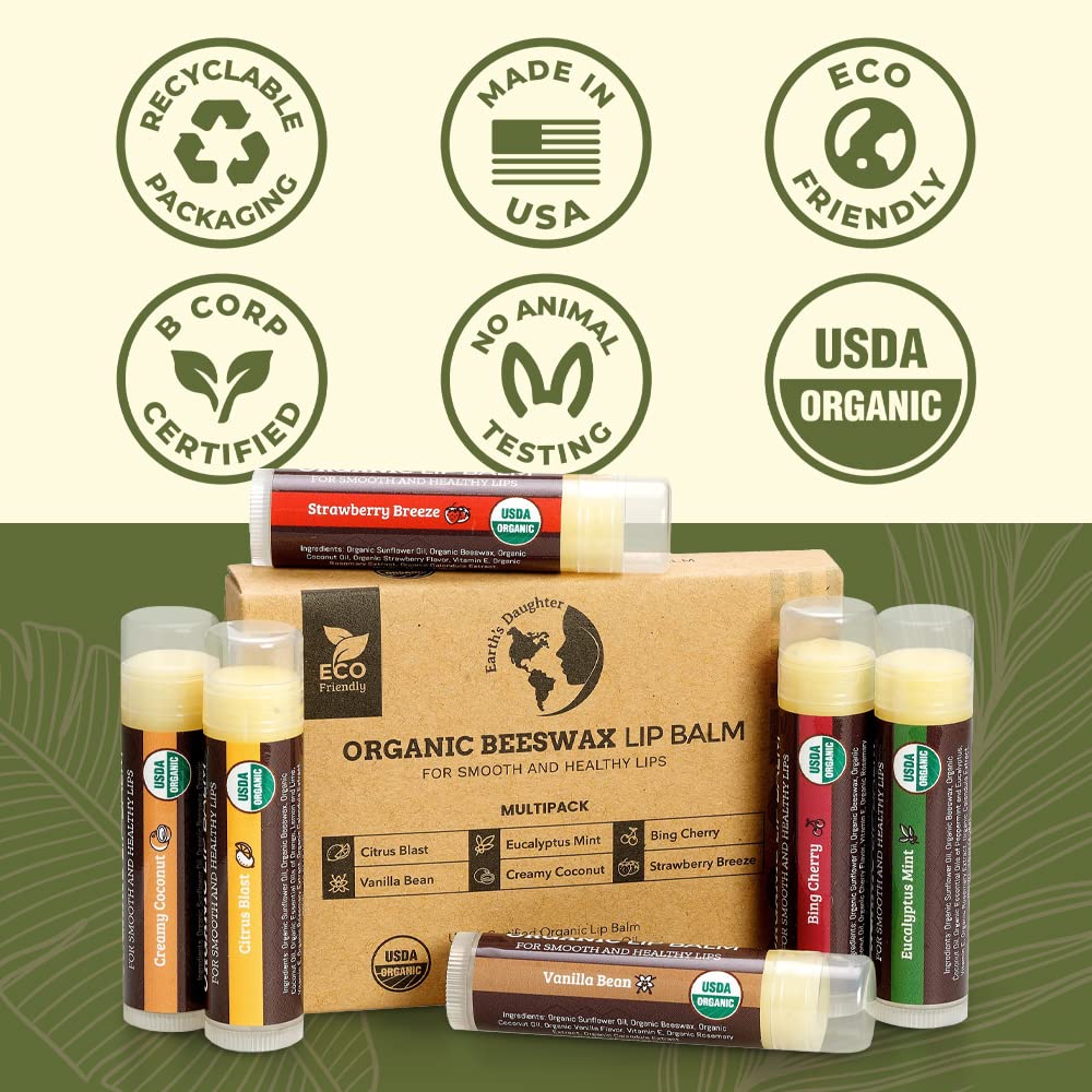 Earth's Daughter USDA Organic Lip Balm 6-Pack - Fruit Flavors, Beeswax, Coconut Oil, Vitamin E - Best Lip Repair Chapstick for Dry Cracked Lips - Moisturizing Lip Care - Image 6