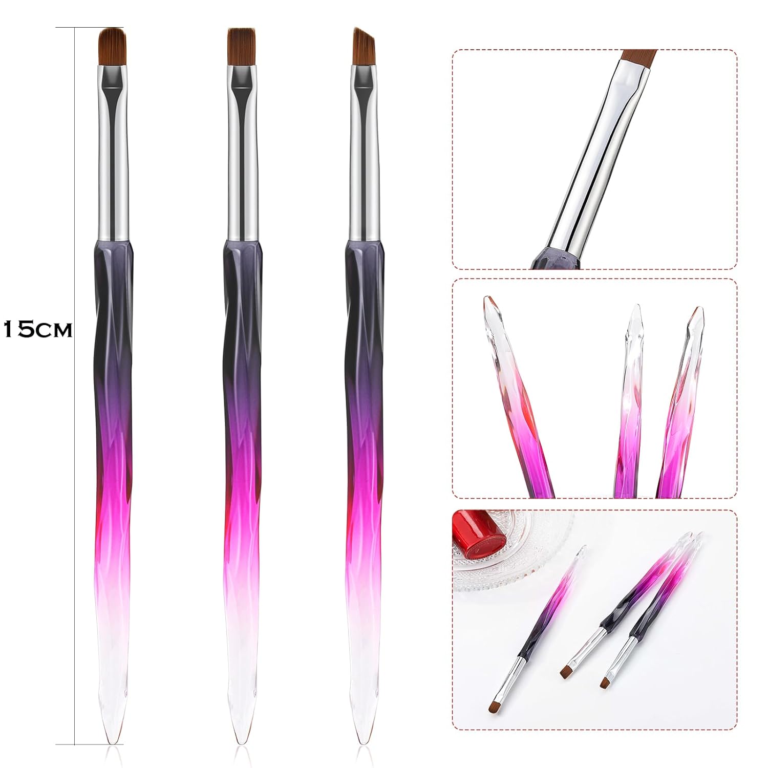 Nail Art Clean Up Brushes,3PCS Nail Brush For Cleaning Polish Mistakes on the Cuticles,Flat/Oval/Fine Angled Gel Nail Brushes For Nail Art Design Painting and DIY Tools (BLACK PURPLE) - Image 2