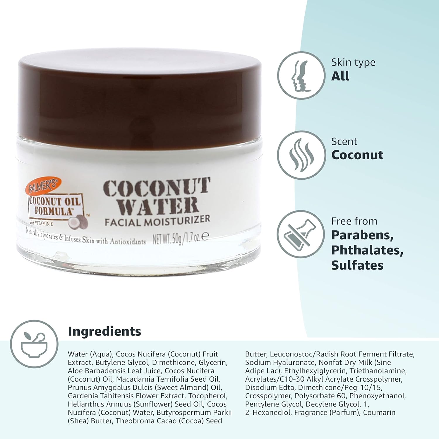 Palmer’s Coconut Oil Formula Coconut Water Face Moisturizer, 1.7 Ounce Jar - Image 6