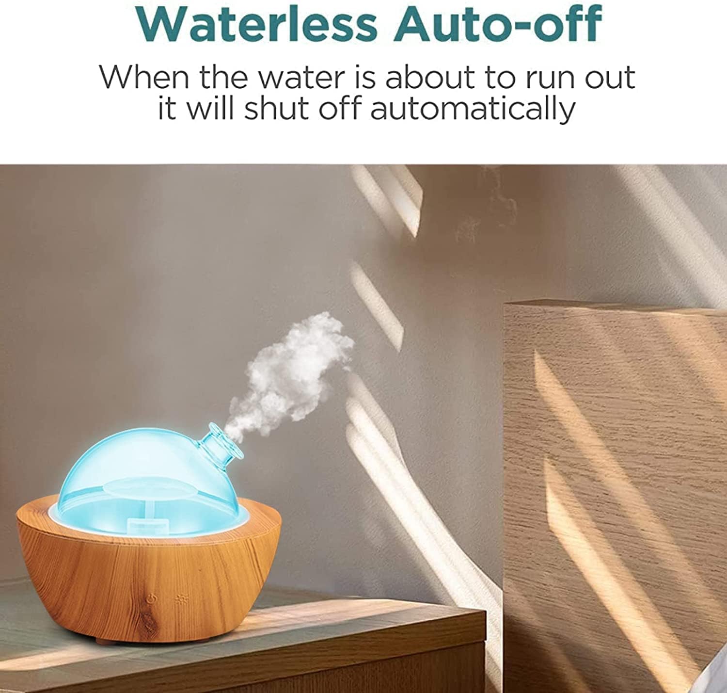 280ml Glass Essential Oil Diffuser Wood Grain Base Air Aroma Diffusers for Aromatherapy Cool Mist Humidifier with Safe Auto Shut-Off and 7 Color LED Night Lights for Home Office Room - Image 3