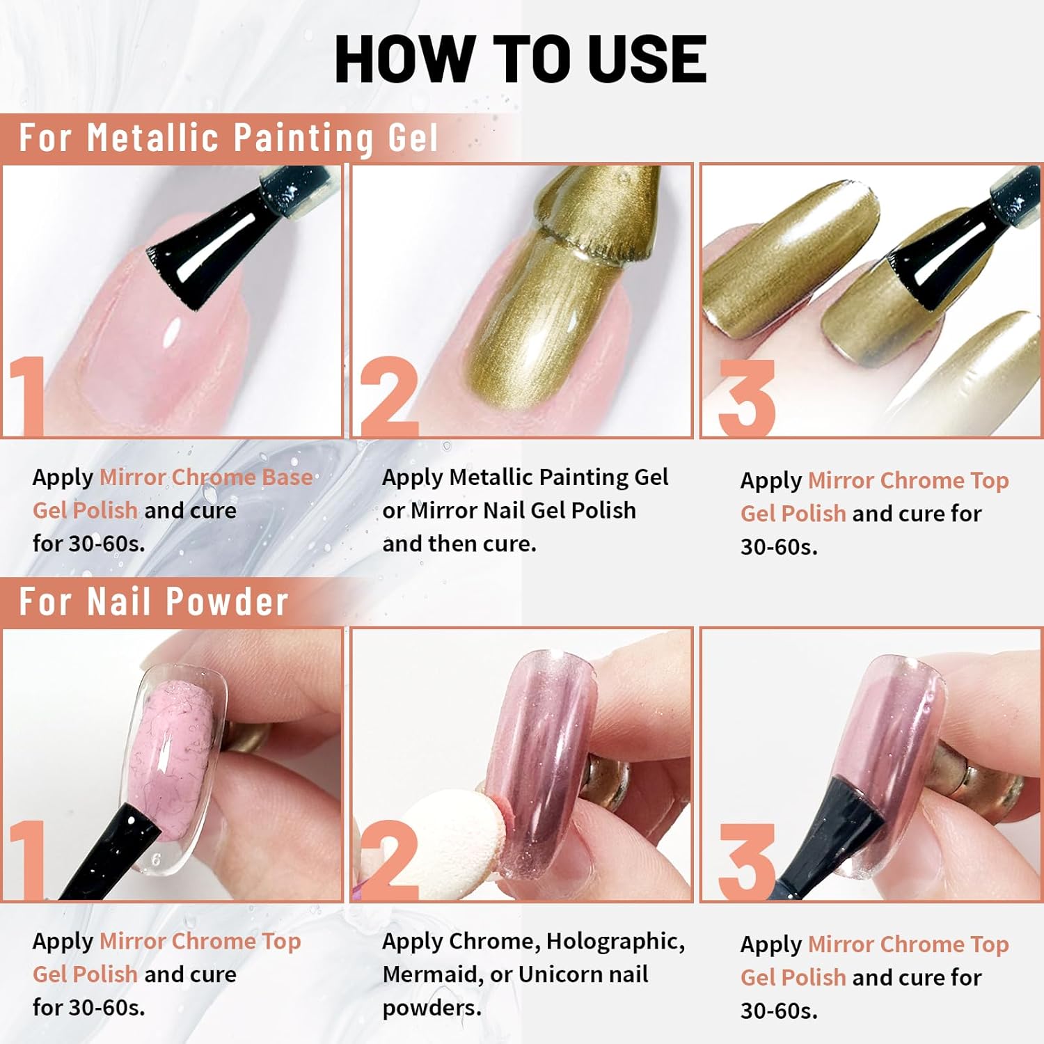 15ml Top Coat for Metallic Painting Gel, No Wipe Top Gel Polish for Metallic Gel Nail Polish, Chrome Nail Polish, Chrome Nail Powder, Mirror Nail Gel, Easy to Make Mirror Chrome Effect - Image 6