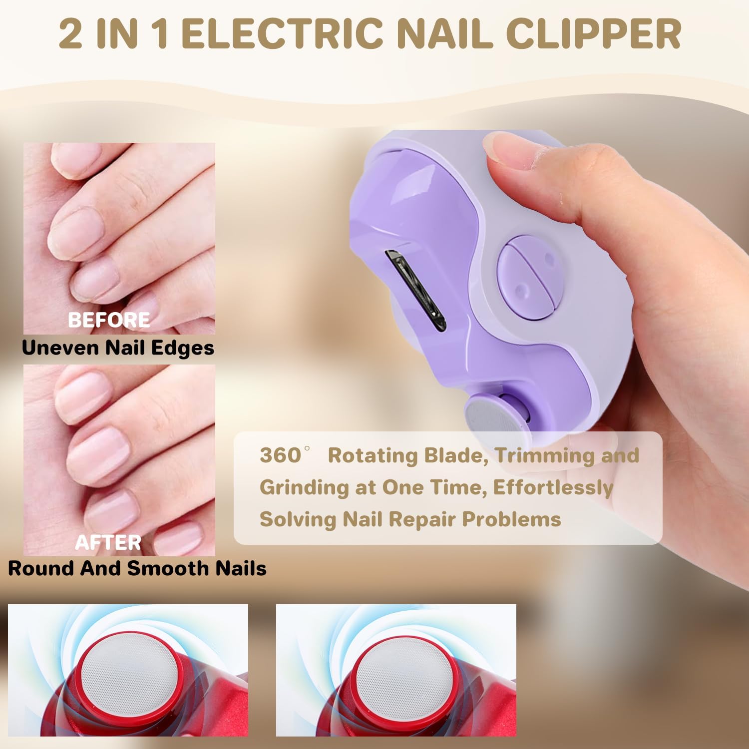 Rechargeable 2-in-1 Electric Nail Clipper and Trimmer Black with 2 Speeds - Image 5