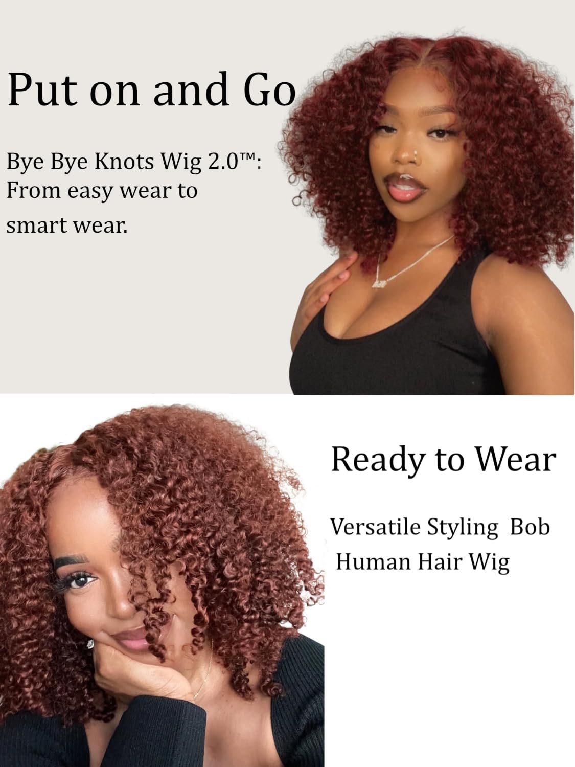 UNICE 8 inch Short Curly Beyond Basics Bob Wig Human Hair Bye Bye Knots Glueless Wigs Pre Plucked Pre Cut 7x5 HD Lace Closure Ready to Go Wig Reddish Brown Color - Image 6