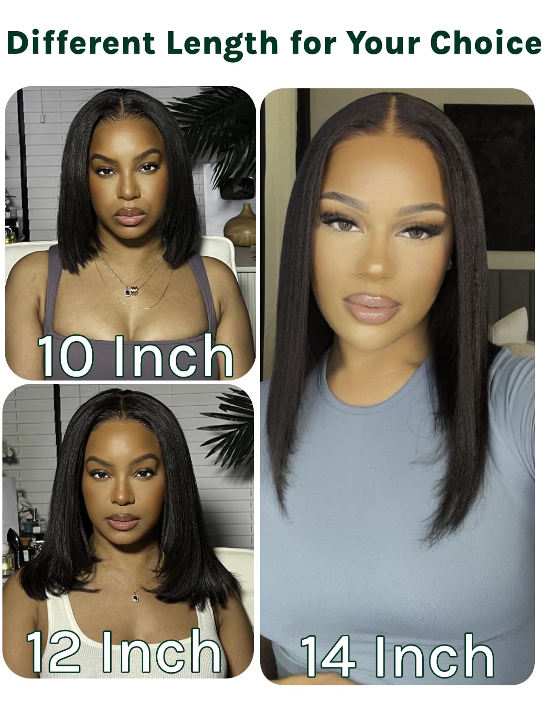 KLAIYI Yaki Straight Bob Wig Bye Bye Knots Glueless Pre Everything 13x4 Lace Frontal Wigs Human Hair Pre Cut Pre Plucked Pre Bleached Put On and Go Wigs for Beginners 30S Easy to Wear Kinky Wig 14Inch - Image 5