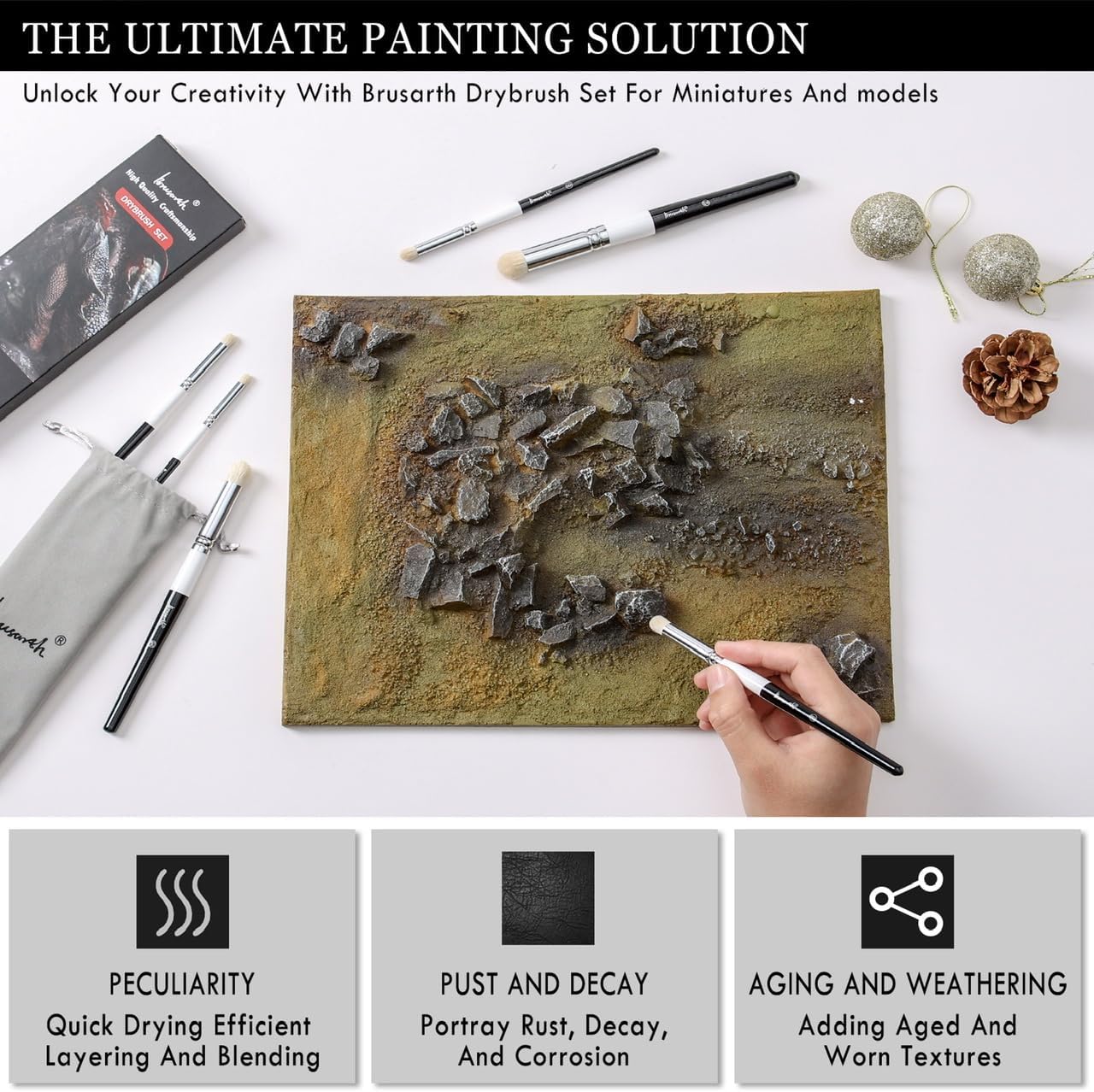 Drybrush Set-Hobby Detail Paint Brush Set, 6 Sizes Goat Hair Acrylic Paint Brushes for Tabletop & Wargames Miniature Watercolor Oil Painting, Model for Beginners & Professional - Image 4