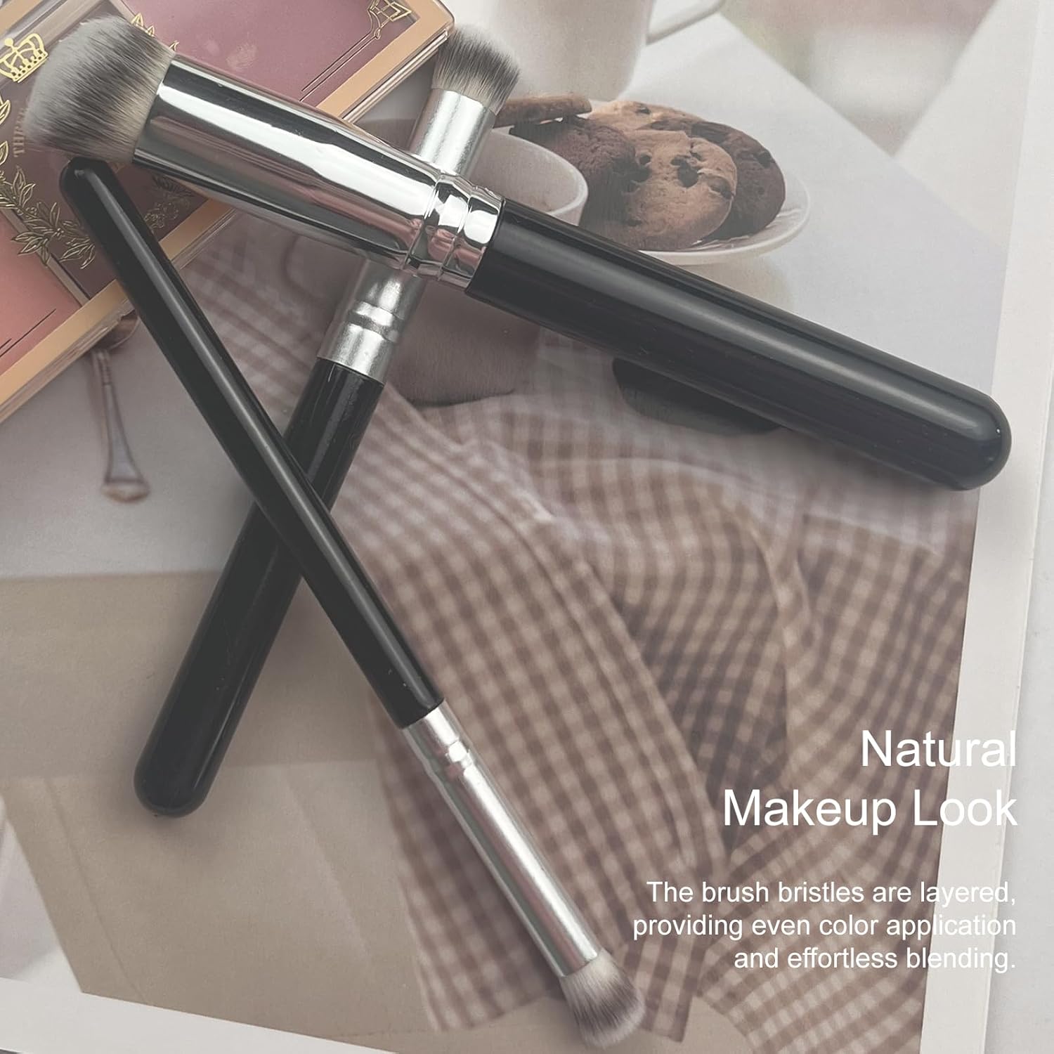 3-Piece Foundation Contour Brush Set, Kabuki Brushes for Liquid, Cream, and Powder Makeup, Includes Under Eye and Mini Concealer Brushes, Black - Image 4