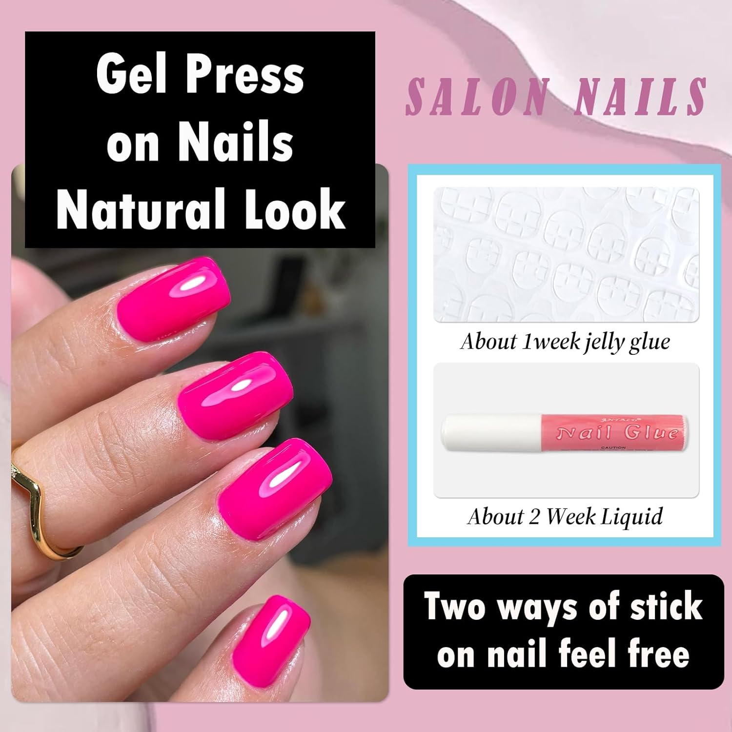 Square Press on Nails Short, 120Pcs Glossy Hot Pink Fake Nails Full Cover Acrylic Nail Press ons Reusable Glue on Nails Solid Color Artificial False Nail for Women Girls - Image 3