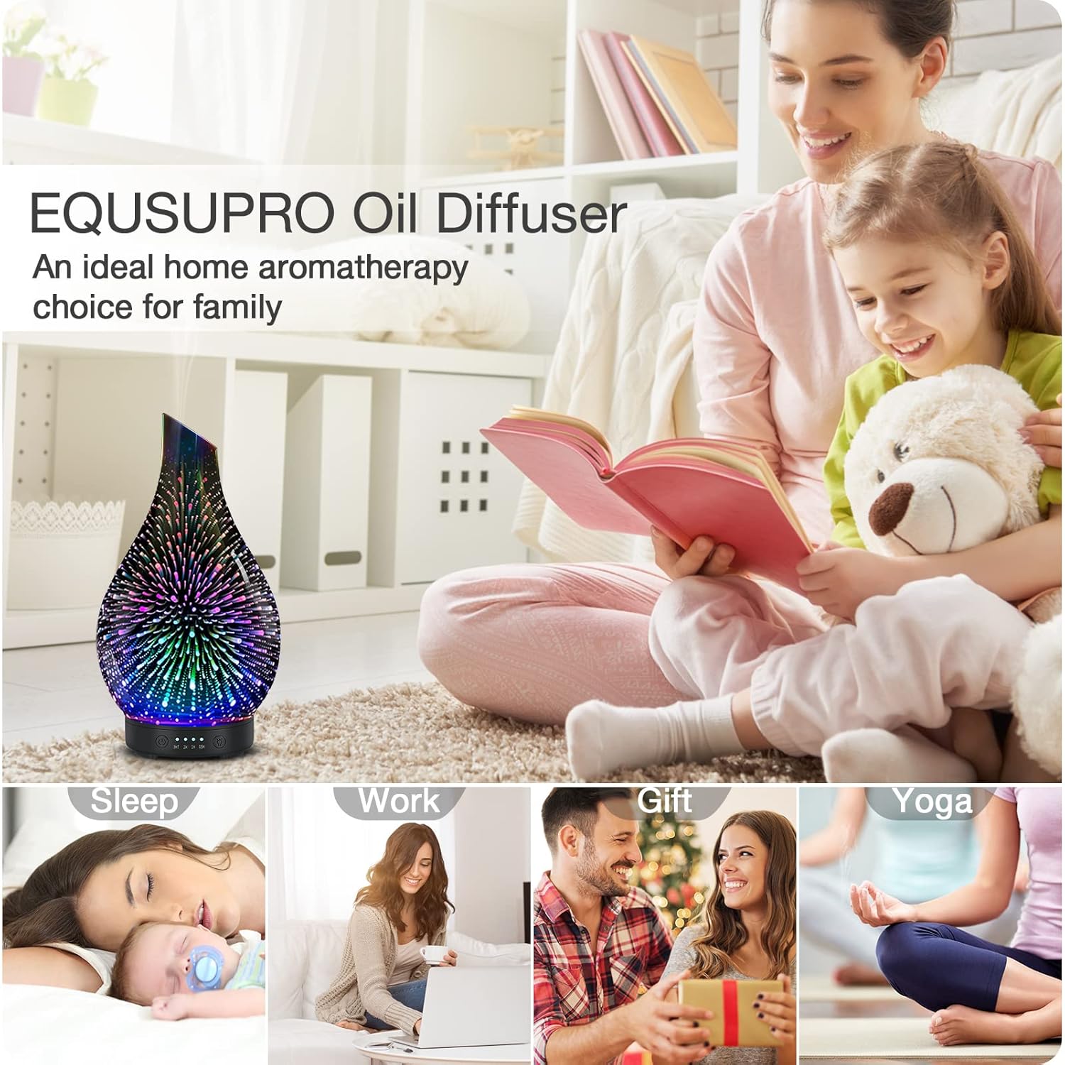 Essential Oil Diffuser Aromatherapy Diffuser- 120 ml Glass Ultrasonic Cool Mist Oil Diffuser, Whisper Quiet with Waterless Auto Shut-Off, 4 Timer Setting,7 Colors Night Light for Home (Silver) - Image 5