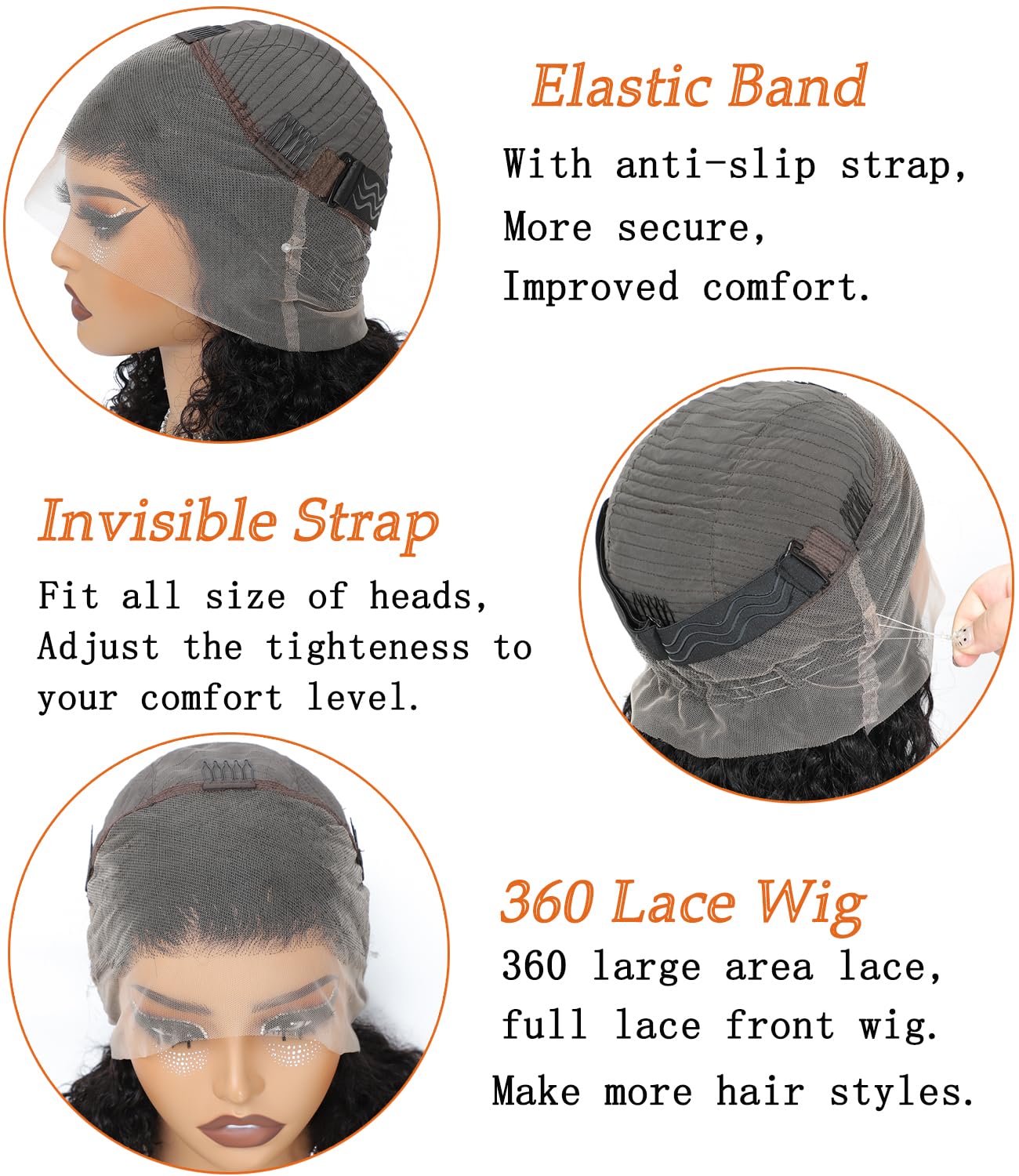 ONICE 360 Drawstring Lace Front Wigs Human Hair Pre Plucked Invisible Strap Deep Wave Glueless Full Lace Human Hair Wigs With Drawstring Hidden Strap 360 Curly Wig For Black Women (20 Inch) - Image 2