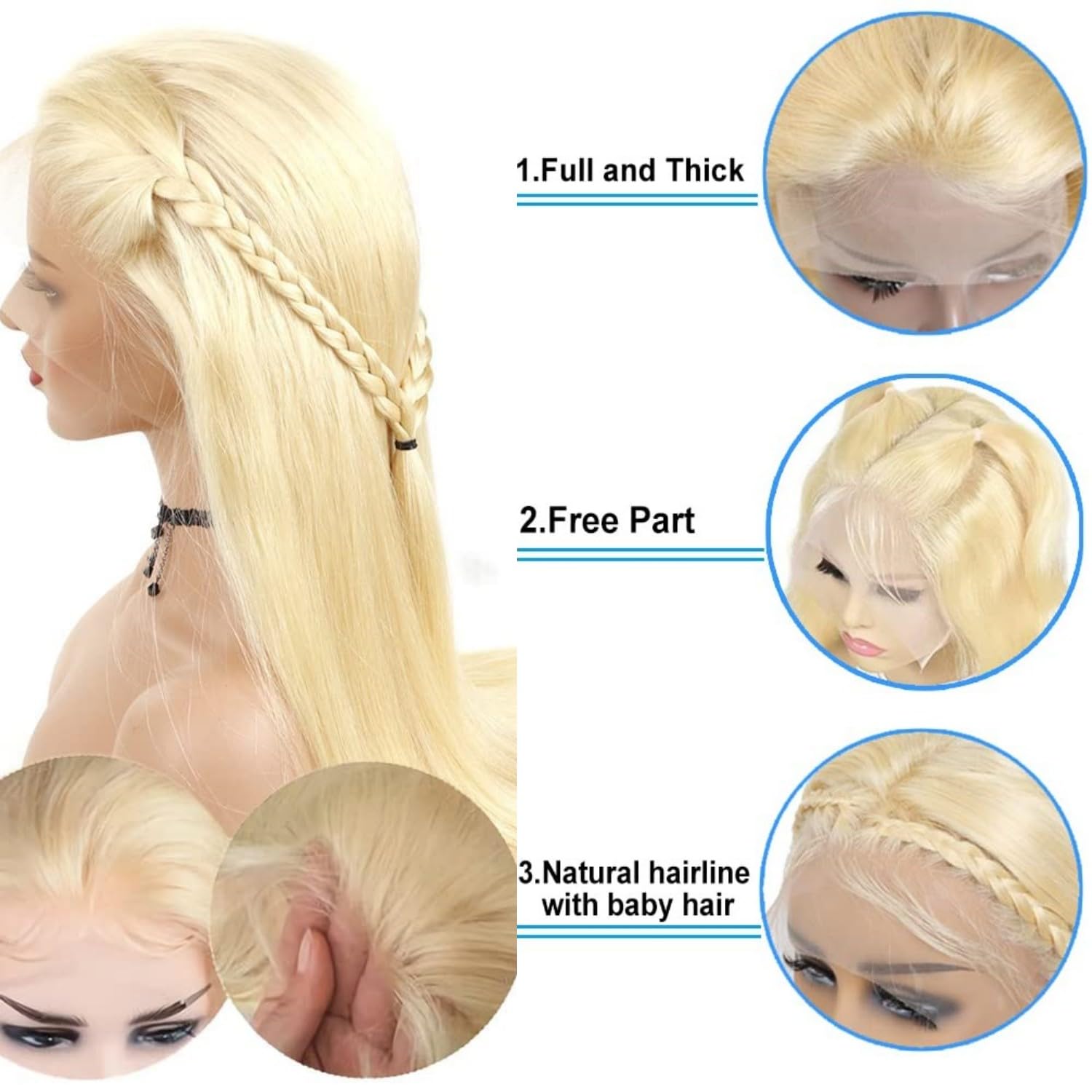 613 Lace Front Wig Human Hair 13x4 Blonde Lace Front Wigs 20Inch 210% Density 613 HD Lace Frontal Wig for Women 12A Brazilian Straight Human Hair Wig Glueless Wigs Pre Plucked with Baby Hair - Image 6