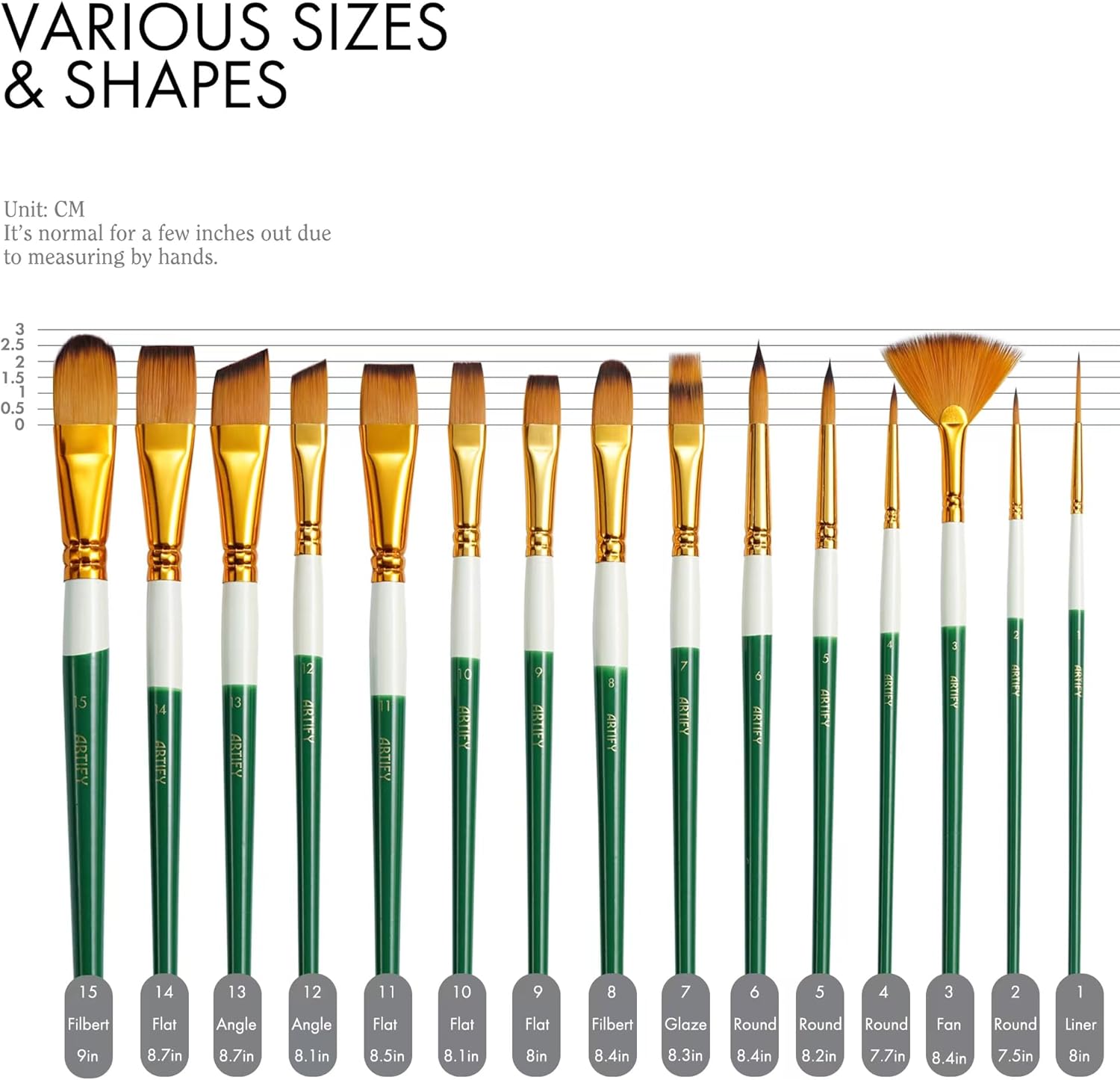 ARTIFY Paint Brushes for Acrylic Painting, 15 Pcs 2024 New Painting Supplies, Artist Paint Brush Set for Watercolor, Oil and Gouache Painting, Green - Image 2