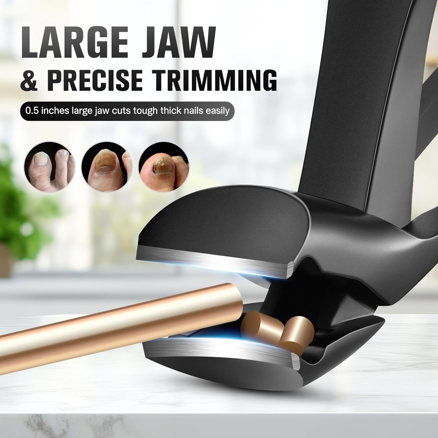 FERYES Angled Head Long Handled Toenail Clipper for Seniors - Large Wide Jaw Nail Clipper with Catcher for Thick Nails - Easier Trimming, Ergonomic Design (Black - Image 3