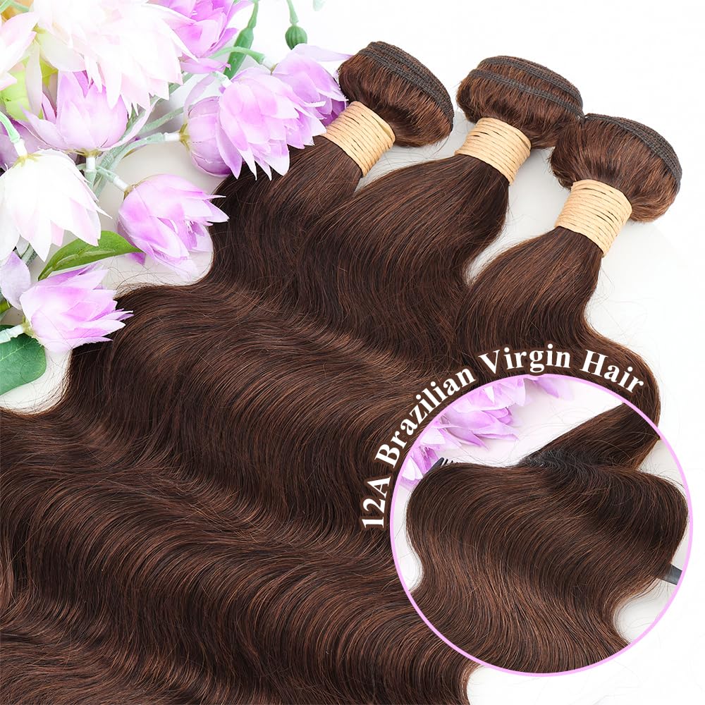 ALLRUN Brown Body Wave Bundles Human Hair 16 18 20 Inch Light Brown Hair Bundles Body Wave 12A 100% Unprocessed Brazilian Virgin Hair Chocolate Color Human Hair Extension Color 4# - Image 4