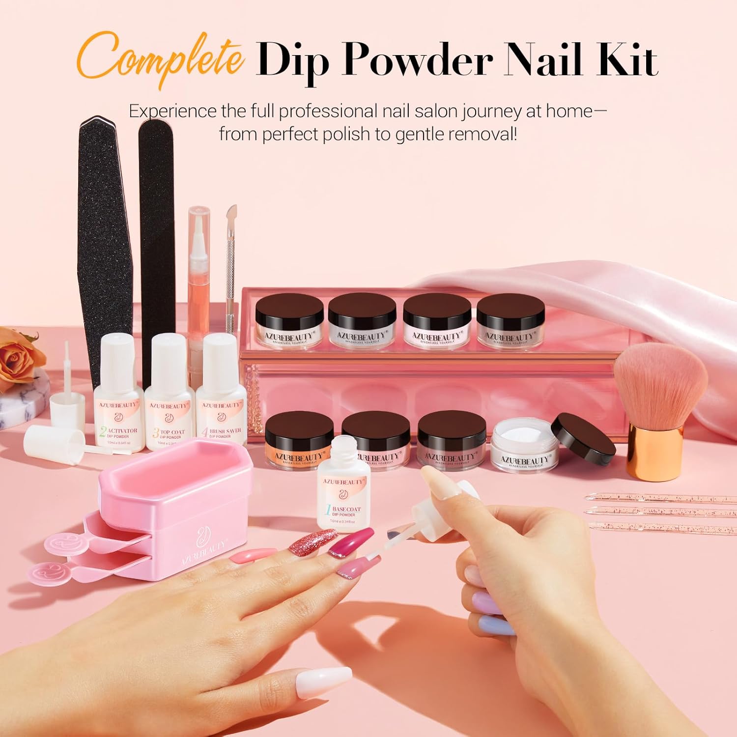 AZUREBEAUTY Dip Powder Nail Kit with Electric Nail Drill 24 Colors Bright Green Pink Orange Nail Starter Kit with Dip Liquids Base Top Coat Activator Portable Manicure French Nail Art Essential Set - Image 9