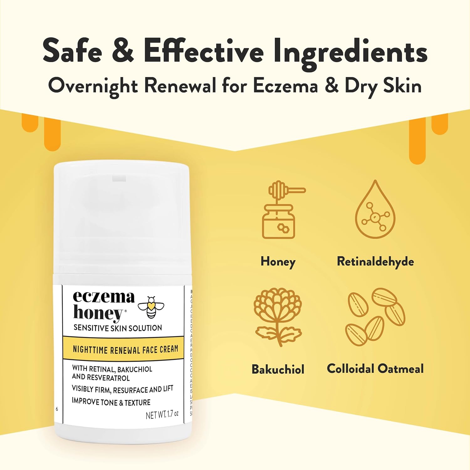 ECZEMA HONEY Concentrated Nighttime Renewal Face Cream - Anti Aging Skin Care Products - Unscented Face Moisturizer for Eczema, Dry & Sensitive Skin (1.7 Oz) - Image 2