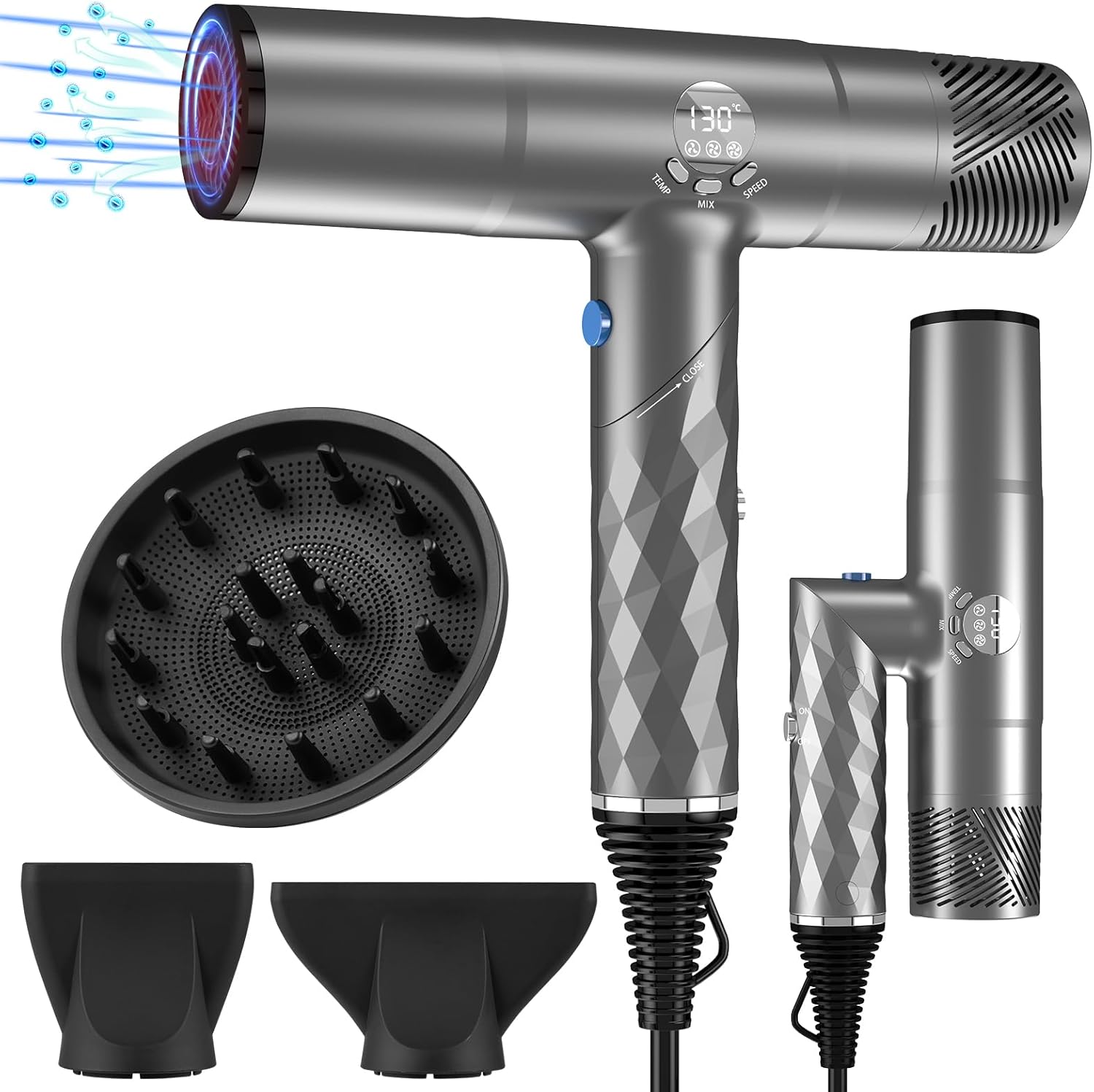 Ionic High Speed Hair Dryer with Diffuser Blow Dryer for Women Foldable Hairdryer with Display Monitor