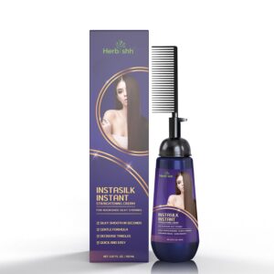 Herbishh Instant Hair Straightener Cream with Applicator Comb Brush – Straightening in Seconds – Smooths Curls, Tangles & Frizz – Completely Straight Hair Treatment – Gentle Ingredients – 150 ml