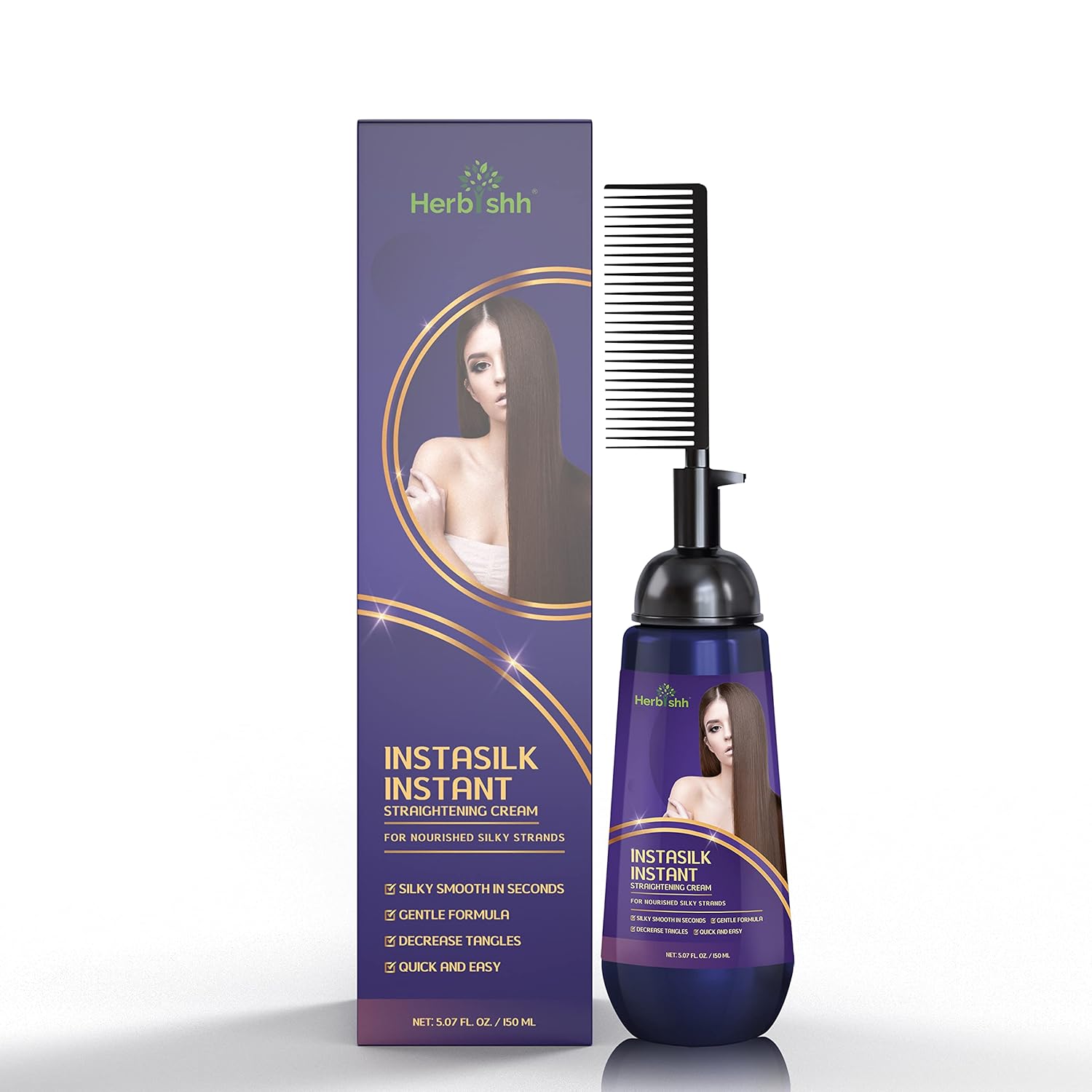 Herbishh Instant Hair Straightener Cream with Applicator Comb Brush – Straightening in Seconds – Smooths Curls, Tangles & Frizz – Completely Straight Hair Treatment – Gentle Ingredients – 150 ml