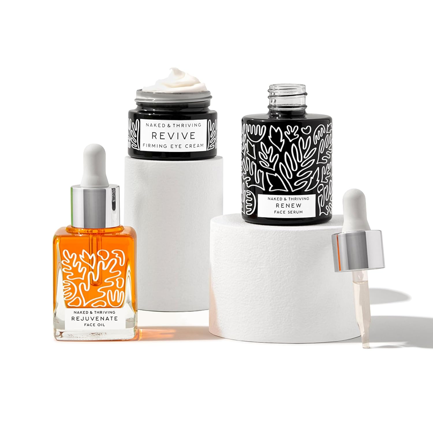 Naked & Thriving Restorative Night Routine | Renew Night Serum (30 mL) + Revive Eye Cream (15 mL) + Rejuvenate Face Oil (35 mL) with Peptides, Squalane, Hyaluronic Acid, and Fruit AHAs (Set of 3) - Image 2