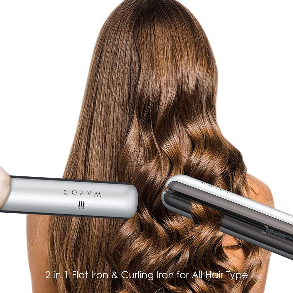 2 in 1 Flat Iron Professional Ceramic Hair Straightener Iron Instant Heat Up Automatic Shut Off and Digital LED Display Sliver White - Image 3