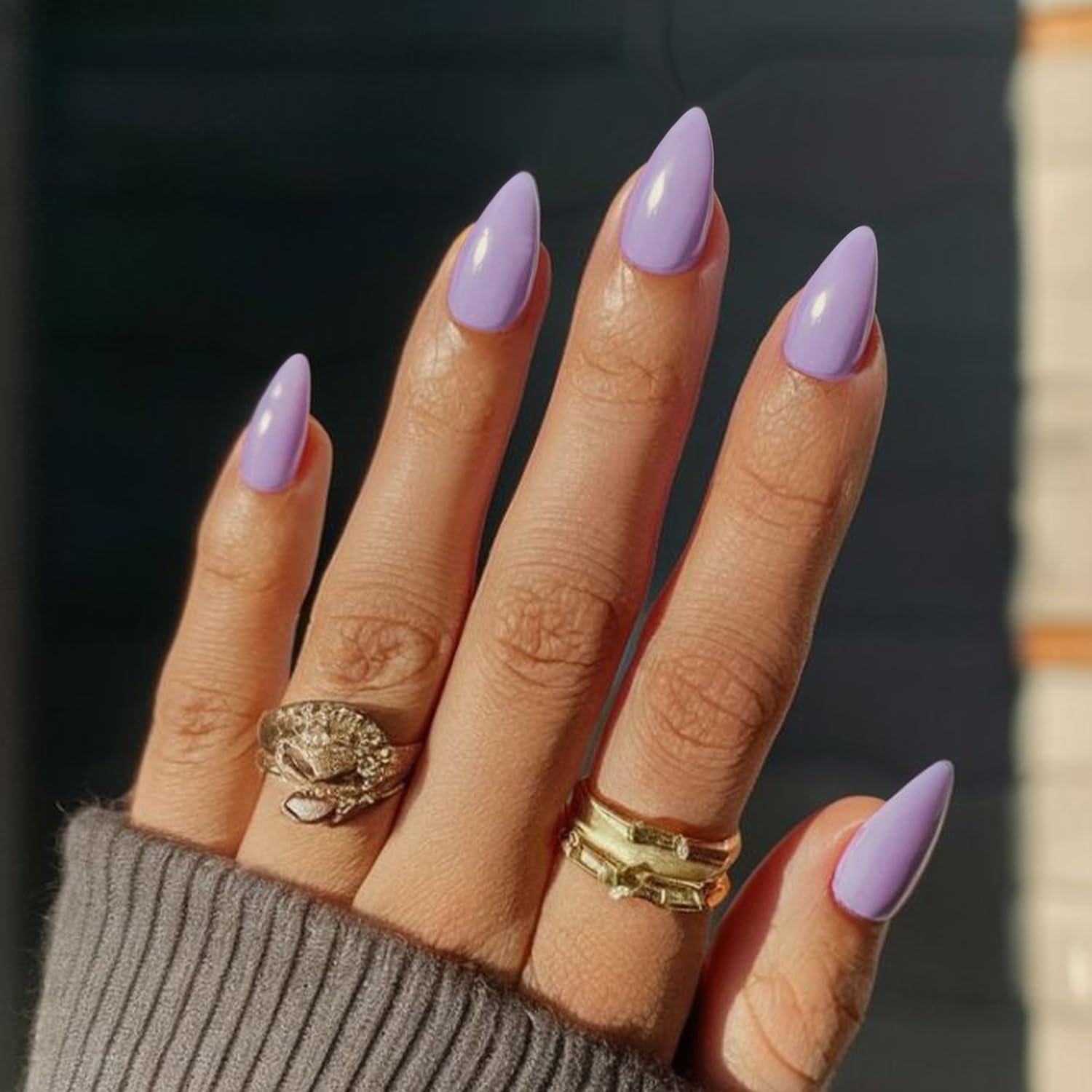 Lilac Nails Press on, Light Purple Press on Nails Short Almond Shaped, SXVME Glue on Nails Short Fake Nails, Best Thick Acrylic False Nails, Glossy Solid Colored Stick on Nails for Women 30Pcs - Image 2