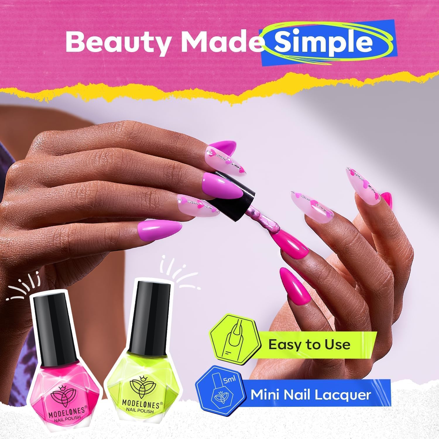 modelones Nail Polish, 6 Colors Summer Neon Blue Green Purple Rose Orange Yellow Quick Dry Mini Starter Kit, Long Lasting Art DIY Manicure Set at Home for Women Girls - Image 4