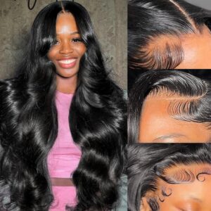 Body Wave Lace Front Wigs Human Hair 13x4 180% Density HD Transparent Lace Frontal Human Hair Wig Pre Plucked Glueless Wigs for Women with Baby Hair Bleached Knots 26 Inch