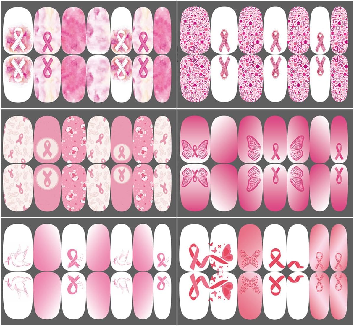 6 Sheets Breast Cancer Awareness Gel Nail Stickers Breast Cancer Nail Polish Stickers Pink Ribbon Nail Wraps for Short Nails Gradient Pink Cute Nails Design Fall Holiday Nail Decals for Women Manicure - Image 6
