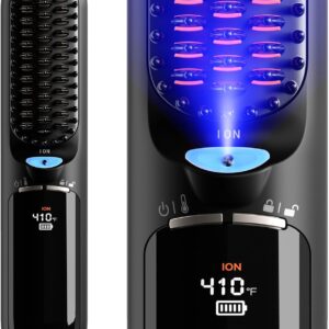 Travel Hair Straightener, Portable Cordless Hair Straightening Brush, Safety Lock, 300 Million Negative Ions for Hair Care, 30 Seconds Heating, Lightweight Mini Heated Comb, Gift for Women