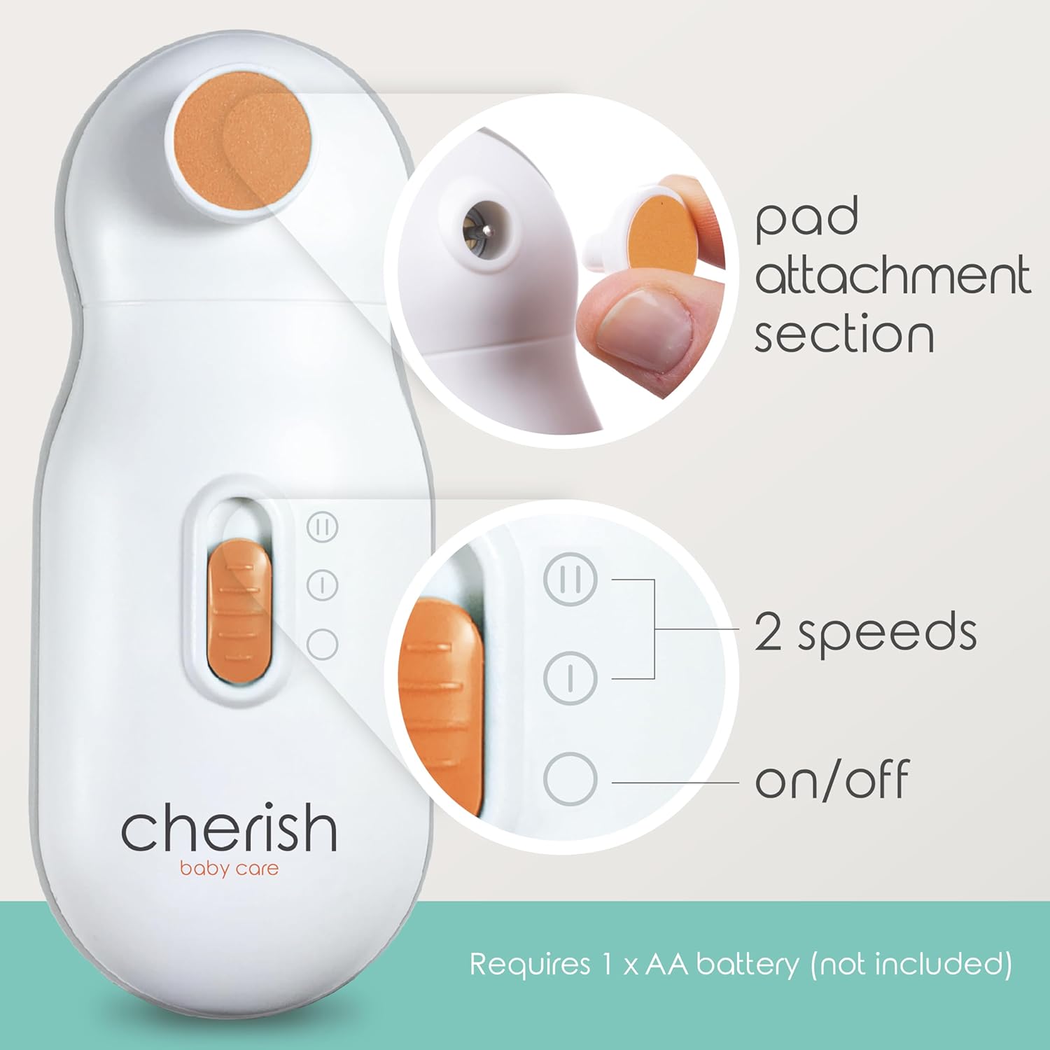 Cherish Baby Care Baby Nail Trimmer Electric - Automatic Safety Stop, BPA-Free & Safety-Tested Electric Nail File Baby, Includes 4 File Pads, 0-12+ Months - Image 5