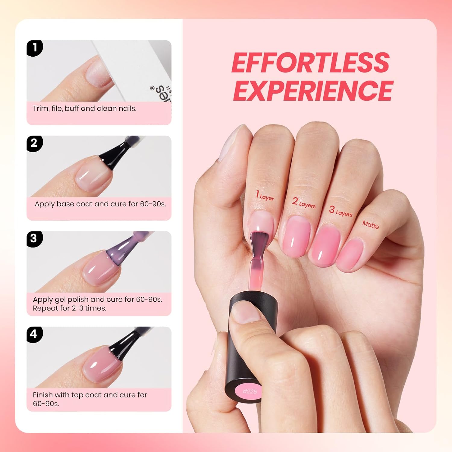 Beetles Jelly Gel Nail Polish Set - 6 Colors Nude Pink Gel Polish Kit Neutral Shimmer Translucent Sheer Gel Soak off Uv Nail Concealer Peach Juice Collection French Nail Art Manicure Gift for Women - Image 5