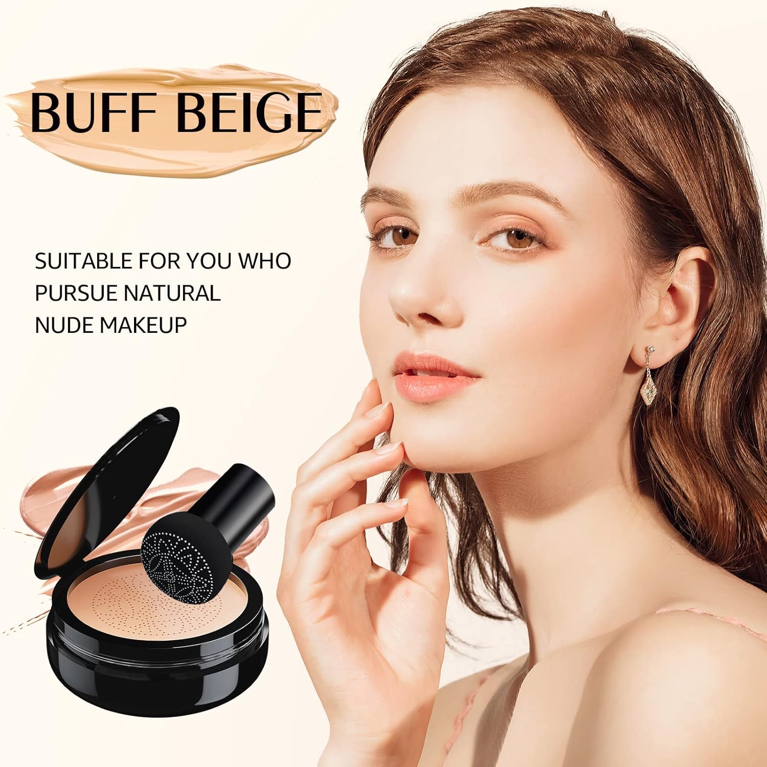 Air Cushion CC Cream - Moisturizing BB Cream Foundation, Long-Lasting Waterproof New Mushroom Head Cushion Foundation Concealer for Even Skin Tone (Buff Beige, 1 PCS) - Image 2