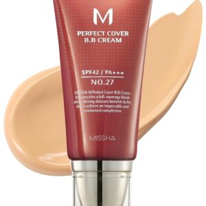 MISSHA M Perfect Cover BB Cream No.27 Honey Beige - Medium with Neutral/Warm Undertone SPF 42 PA +++ 1.69 Fl Oz - Tinted Moisturizer with SPF