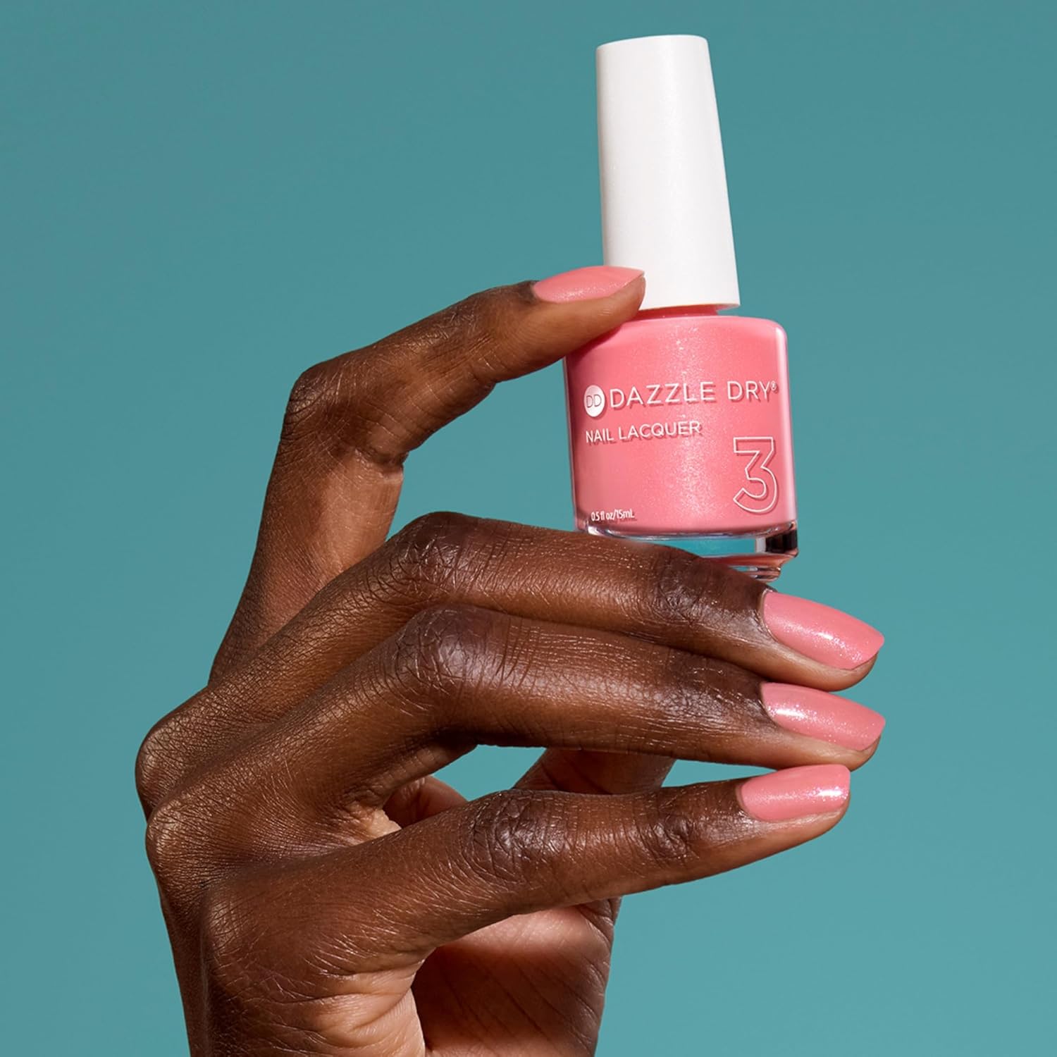 Dazzle Dry Nail Lacquer (Step 3) - Cherry Blossom - A calming blush pink with a subtle multicolored shimmer effect. Semi-sheer shimmer. (0.5 fl oz) - Image 5