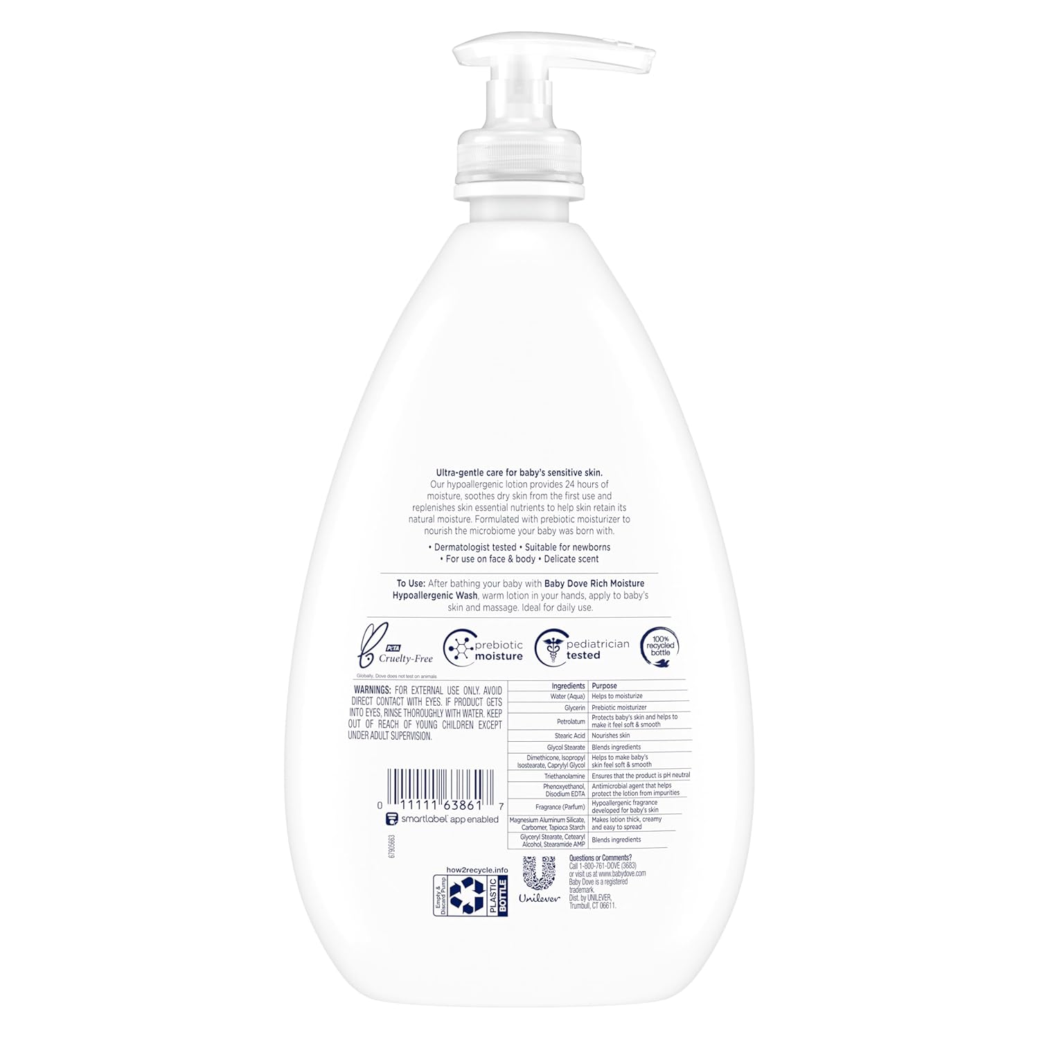 Baby Dove Sensitive Skin Care Body Lotion For Delicate Baby Skin Rich Moisture With 24-Hour Moisturizer, 20 fl oz (Package May Vary) - Image 2