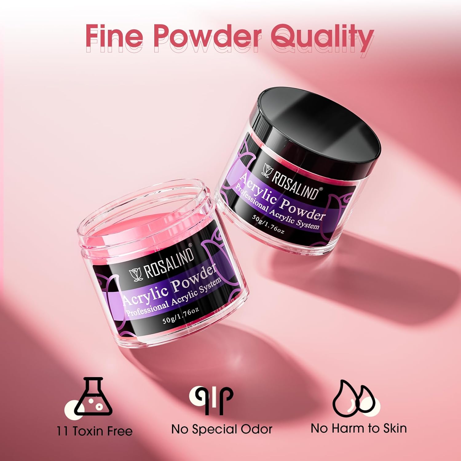 ROSALIND Red Acrylic Nail Powder 50g/1.76oz Acrylic Red Powder for Nail Acrylic Extension, Professional Crystal Polymer Nail Powder Caving, Dry Naturally No Nail Lamp Needed - Image 5