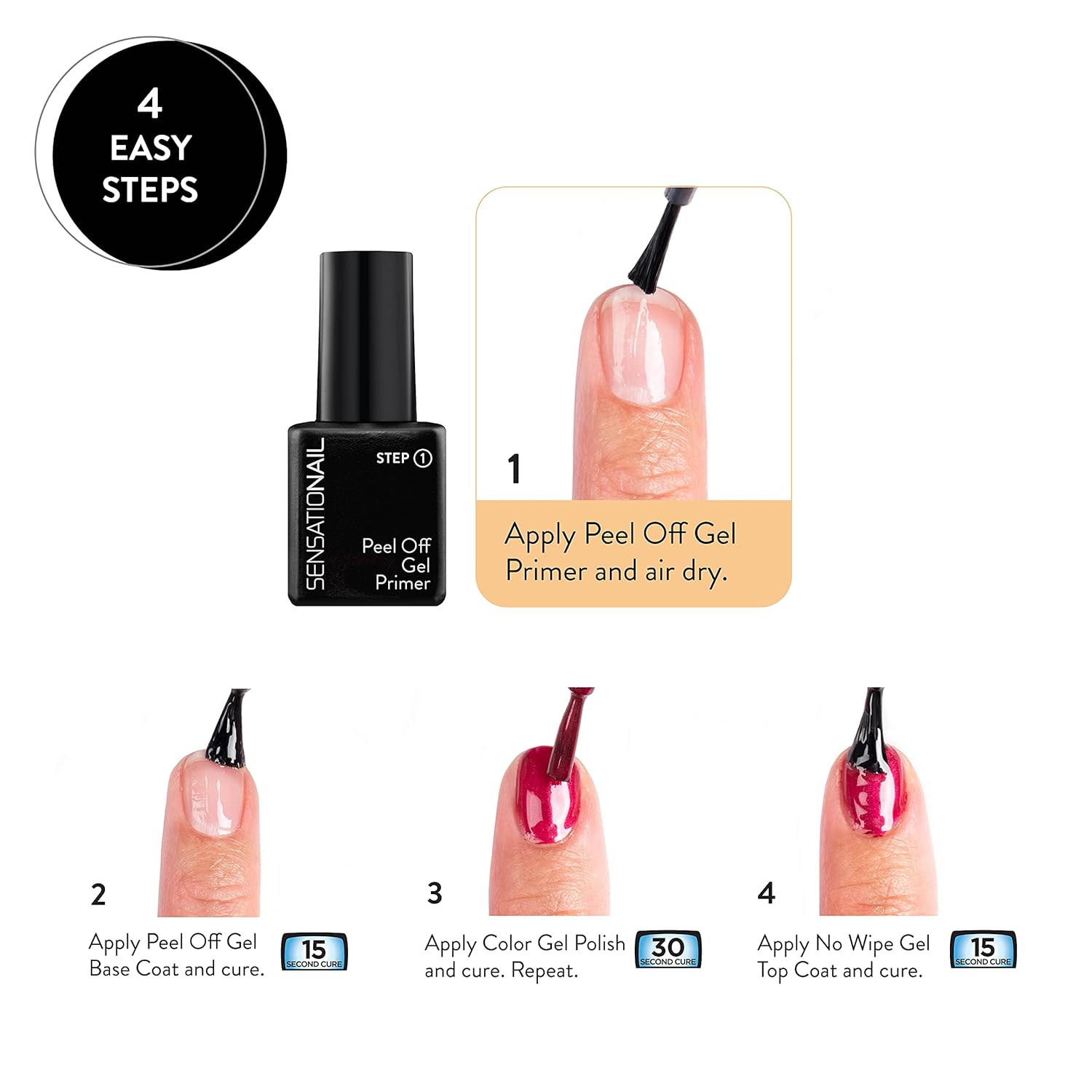 Sensationail Peel Off Gel Primer Nail Polish - Easy Removal Formula - No Acetone Needed - Leaves Nails Strong & Healthy - Clear - 7.39 mL/0.25 fl oz - Image 3