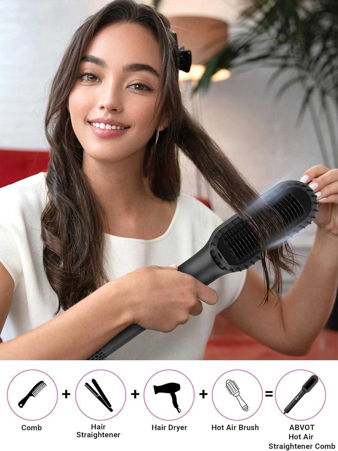 Hair Straightener Brush with Air Vents, ABVOT All in 1 Hot Air Straightening Comb for Black Women, Dual Voltage, Auto Shut Off, Anti Scald Shell, Fast Heat Up, for Curly Hair | Black - Image 2