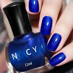 Blue Nail Polish Quick Dry, Long Lasting Royal Blue Nail Polish, Vegan Navy Nail Polish, Pearl Blue Nail Polish without UV Light Needed, Metallic Blue Nail Polish for Women Girls