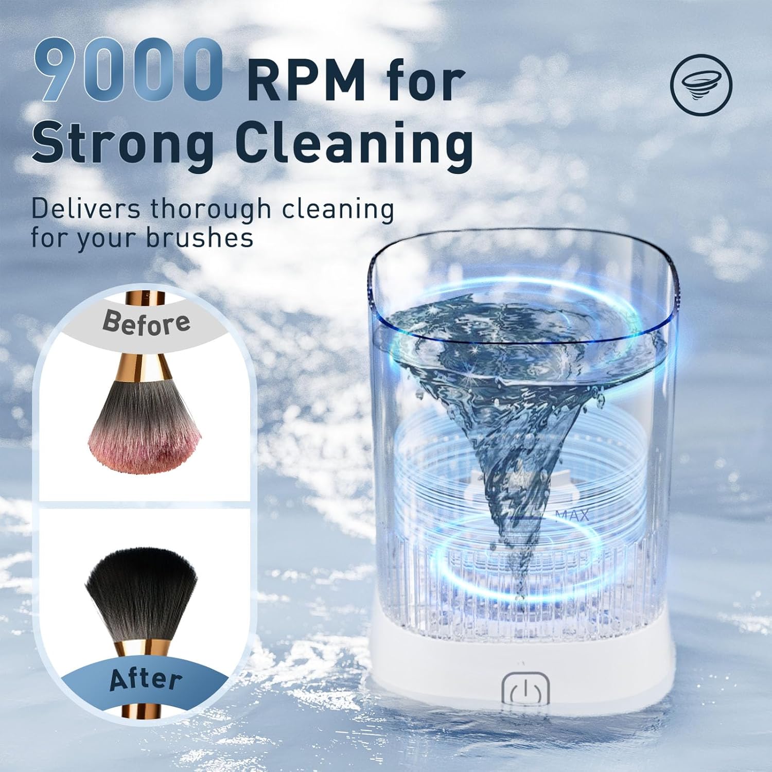 Electric Makeup Brush Cleaner - 9000 RPM Makeup Brush Cleaning Machine, IP65 Waterproof Automatic Makeup Brush Cleaner for Makeup Sponges and Brushes(White) - Image 2