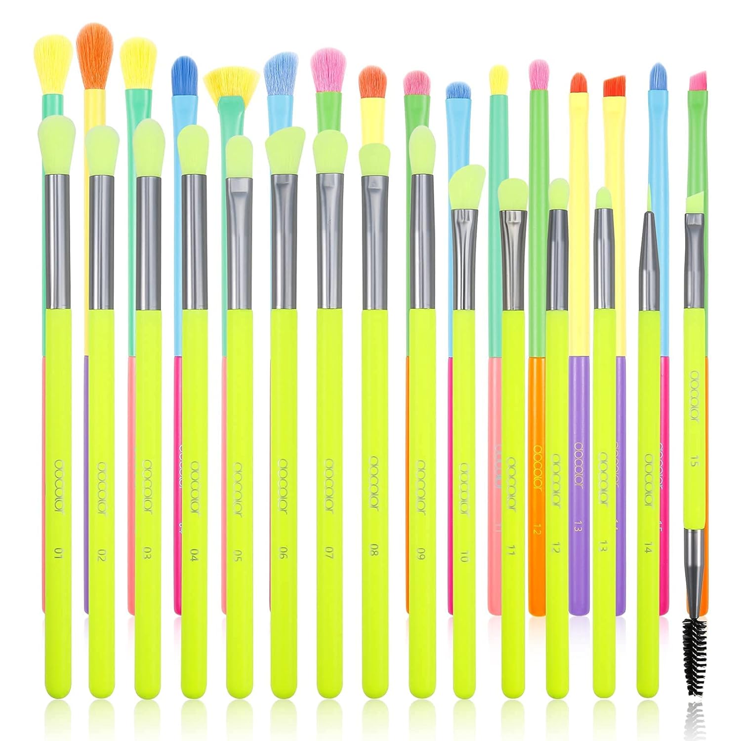 Docolor 15Pcs Neon Eye Makeup Brushes Set + 16Pcs Colorful Eyeshadow Makeup Brush Set Professional Makeup Brushes Eye Shadow Concealer Eyebrow Eyelash Eye Liners Blending Make Up Brushes Set
