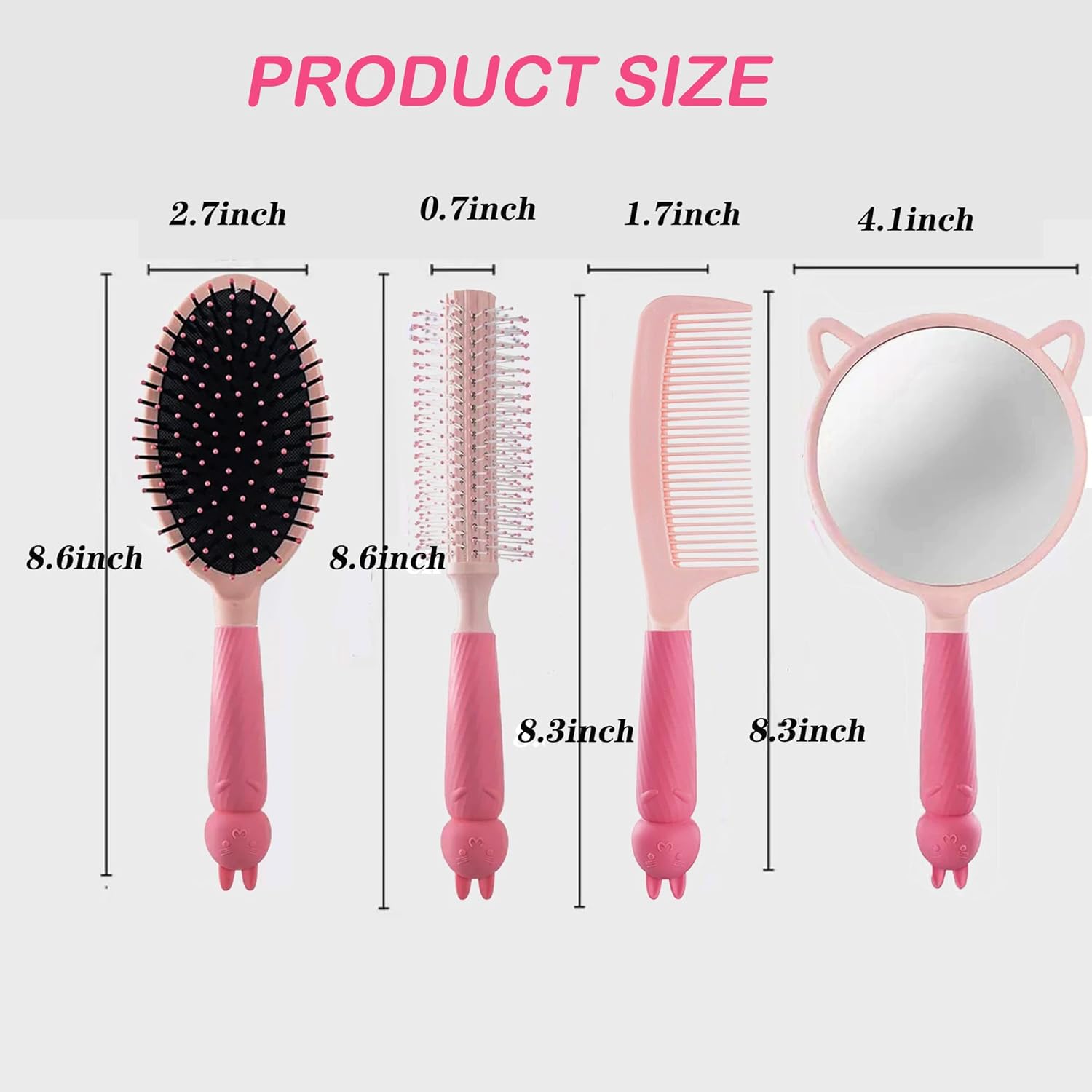 4 Pieces Hair Brush Hair Comb Set For Women Girls Gift Cute shaped Hair Comb Hair Brush Handheld Mirror Set Travel Detangling Comb Massage HairBrush with Air Cushion For Wet Dry Hair (Pink) - Image 4